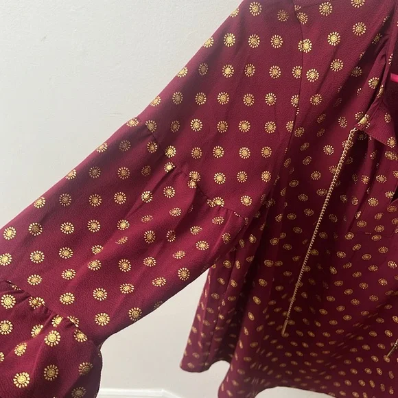 Michael Kors Dark red  and gold blouse MK top long sleeve small size - Picture 2 of 16